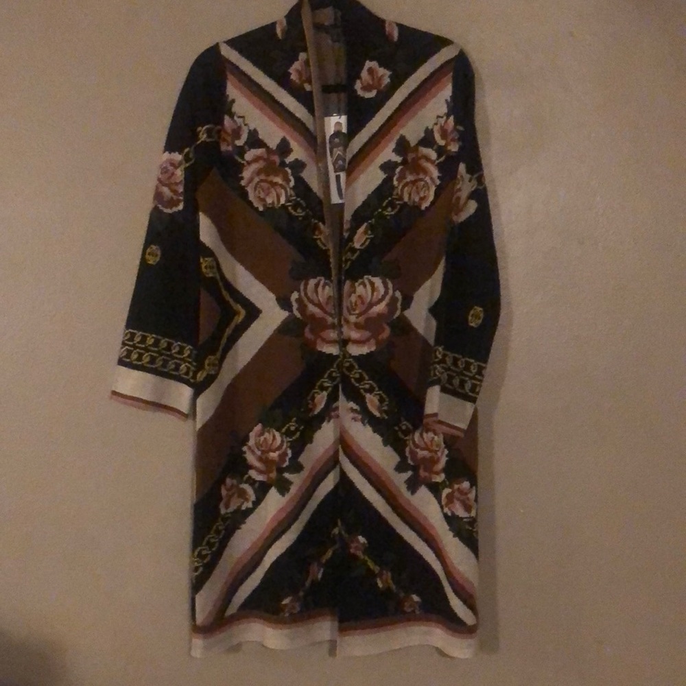 Max Sport Long Sweater Cardigan with Roses and Chains